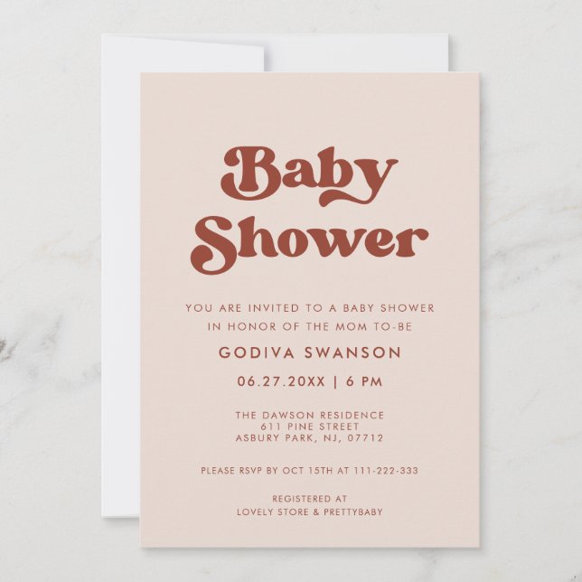 Invitación Elegante retro Peach Pink Baby Shower (Anverso)