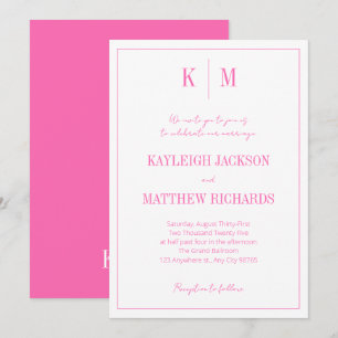Invitación Elegante Retro Rosa Fucsia Monograma Boda 