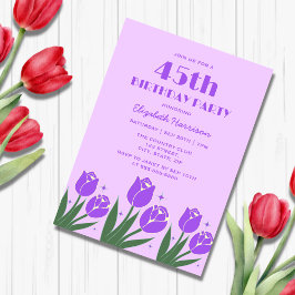 Invitación Elegante Retro Tulip Floral Purple Cumpleaños