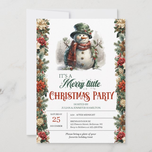 Invitación Elegante retro vintage clásico lindo snowman (Anverso)