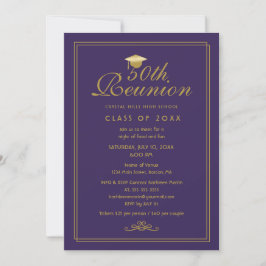 Invitación Elegante Reunión de Clase 50 de Oro Púrpura