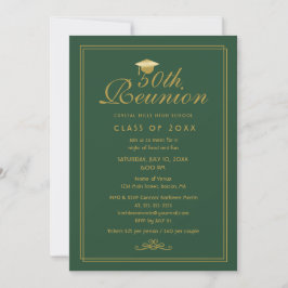 Invitación Elegante Reunión de Clase 50 de Oro Verde
