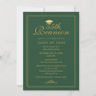 Invitación Elegante Reunión de Clase 55 del Oro Verde