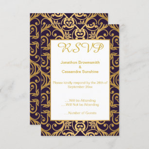 INVITACIÓN ELEGANTE RICH NAVY BLANCO ORO FLORAL RSVP