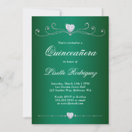 Invitación Elegante Rinceanera Verde De Esmeralda
