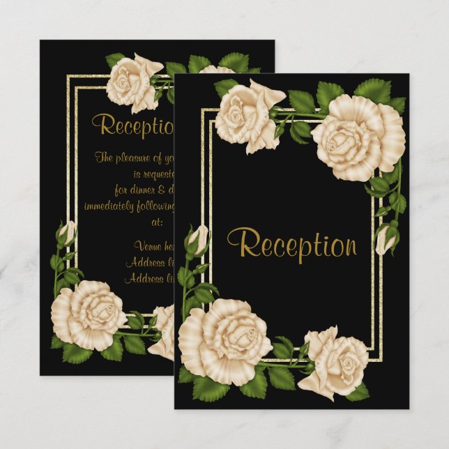 Invitación Elegante Rincón Chic Rosas Marfil Recepción de Bod (Anverso / Reverso)
