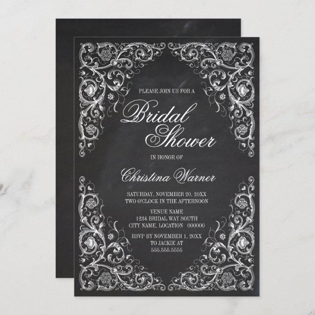 Invitación Elegante rincón de pizarra florece ducha de novia (Anverso / Reverso)