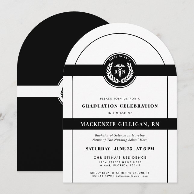 Invitación Elegante RN Escuela de Enfermería Graduación Moder (Anverso / Reverso)