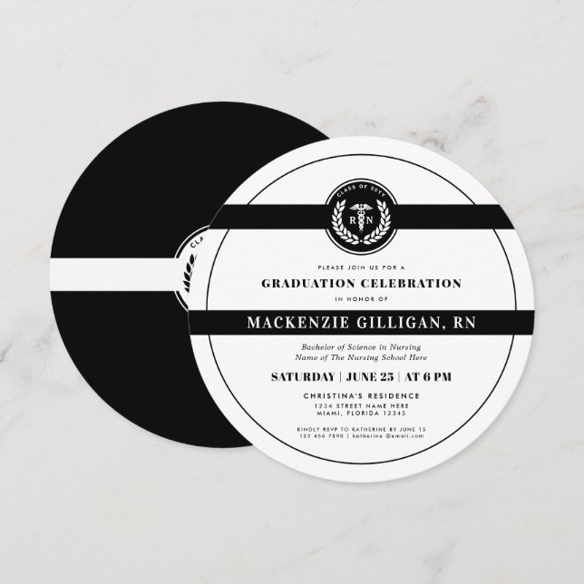 Invitación Elegante RN Escuela de Enfermería Graduación Moder (Anverso / Reverso)