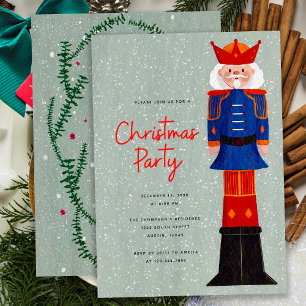 Invitación Elegante Rojo Azul Feliz Navidad Fiestade Cascanue