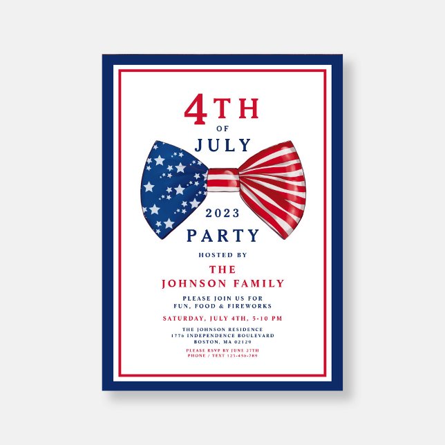 Invitación Elegante Rojo Blanco Azul 4 De Julio (Elegant Red White Blue 4th Of July Invitation)