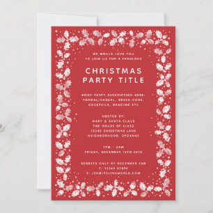Invitación Elegante rojo + blanco Holly deja Fiesta a Navidad