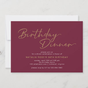 Invitación Elegante rojo borgoñón   Cena de cumpleaños de oro