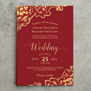 Invitación Elegante rojo con Boda de caligrafía de tonalidade