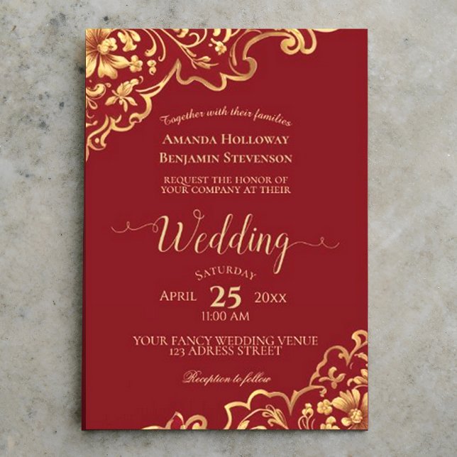 Invitación Elegante rojo con Boda de caligrafía de tonalidade (Subido por el creador)