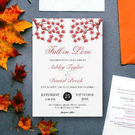 Invitación Elegante Rojo de Caída Rústica deja Boda del Boho 
