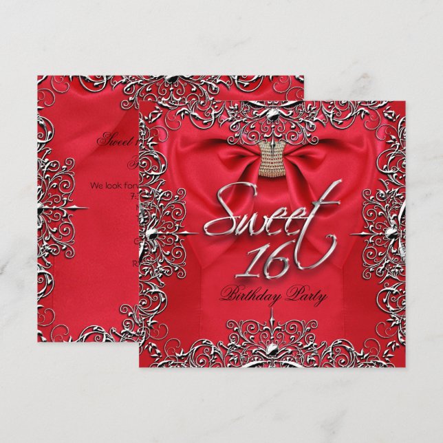 Invitación Elegante Rojo Dulce Dieciséis Dulces 16 Fiestas (Anverso / Reverso)