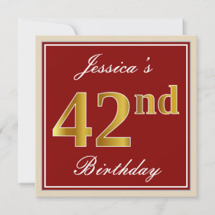 Invitación Elegante, rojo, falso oro 42 cumpleaños; nombre pe