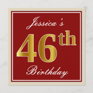 Invitación Elegante, rojo, falso oro 46º cumpleaños; nombre p