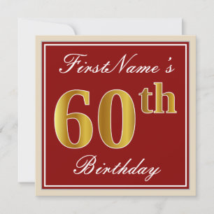 Invitación Elegante, rojo, falso oro 60 cumpleaños; nombre pe