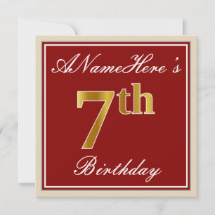 Invitación Elegante, rojo, falso oro 7 cumpleaños + nombre pe