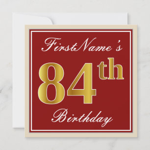 Invitación Elegante, rojo, falso oro 84º cumpleaños; nombre p