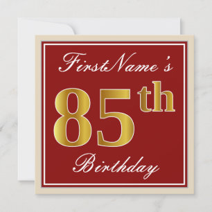 Invitación Elegante, rojo, falso oro 85º cumpleaños; nombre p