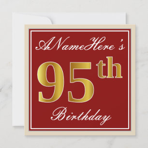 Invitación Elegante, rojo, falso oro 95 cumpleaños; nombre pe