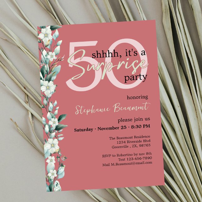 Invitación Elegante Rojo Flor Silvestre Sorpresa 50 cumpleaño (Subido por el creador)