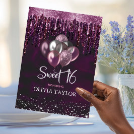 Invitación Elegante rojo goteo globos purpurinas color rosa d