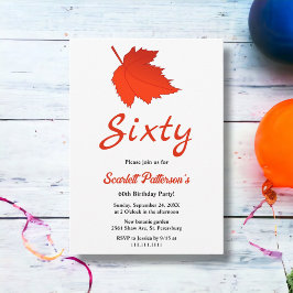 Invitación Elegante rojo otoñal deja al Boho otoño 60 cumplea