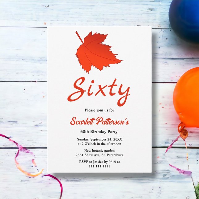 Invitación Elegante rojo otoñal deja al Boho otoño 60 cumplea (Subido por el creador)