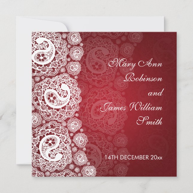 Invitación Elegante Rojo Paisley Lace (Anverso)