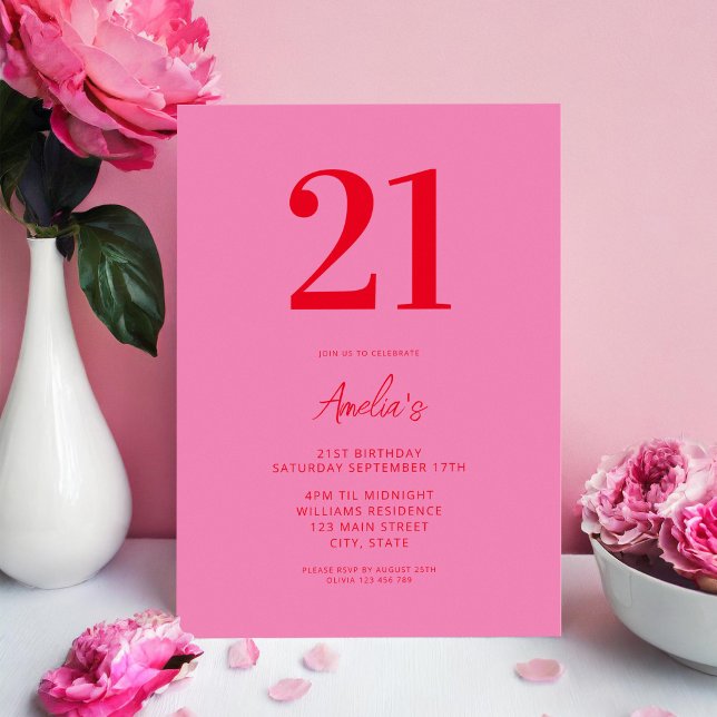 Invitación Elegante Rojo Rojo Moderno 21 cumpleaños (Subido por el creador)