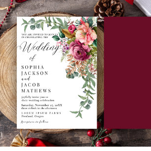 Invitación Elegante Rojo Rojo romántico Boda de invierno Flor
