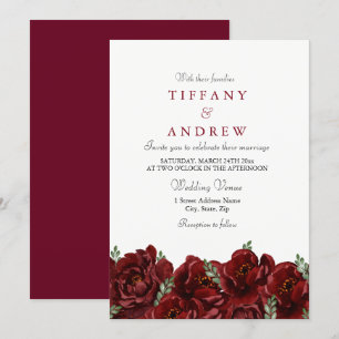 Invitación Elegante Rojo Rosa Leaf Invite a una boda moderna