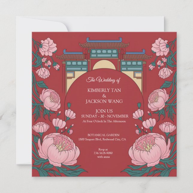 Invitación Elegante Rojo Vibrante (Anverso)