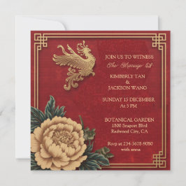 Invitación Elegante Rojo Vibrante Chino