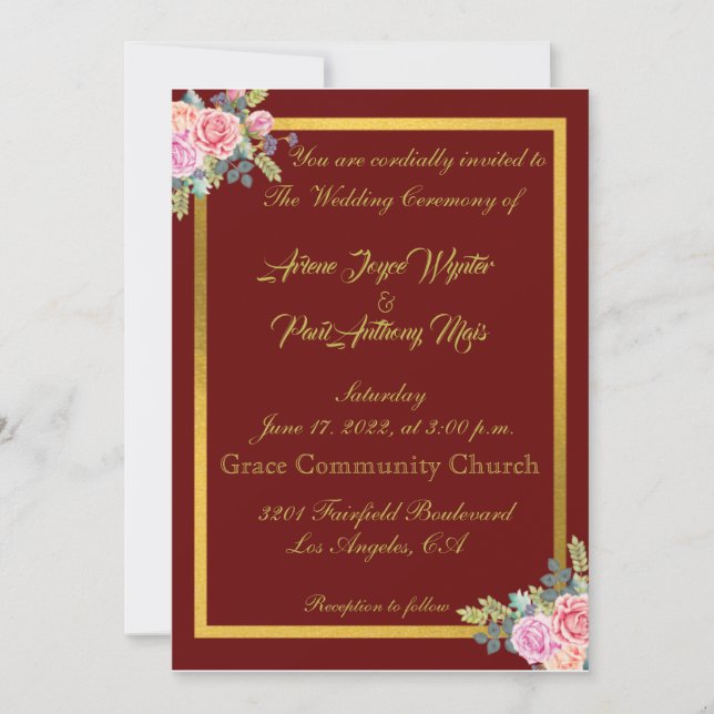 Invitación Elegante rojo y oro (Anverso)