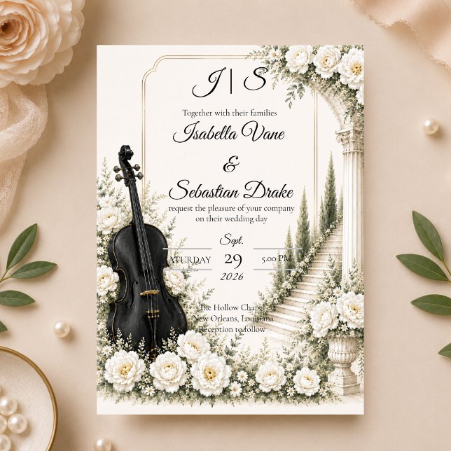 Invitación Elegante Romance de Cello de Marfil para Boda  (Subido por el creador)