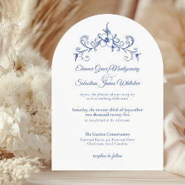 Invitación Elegante Romance de época Dusty Blue Floral Boda