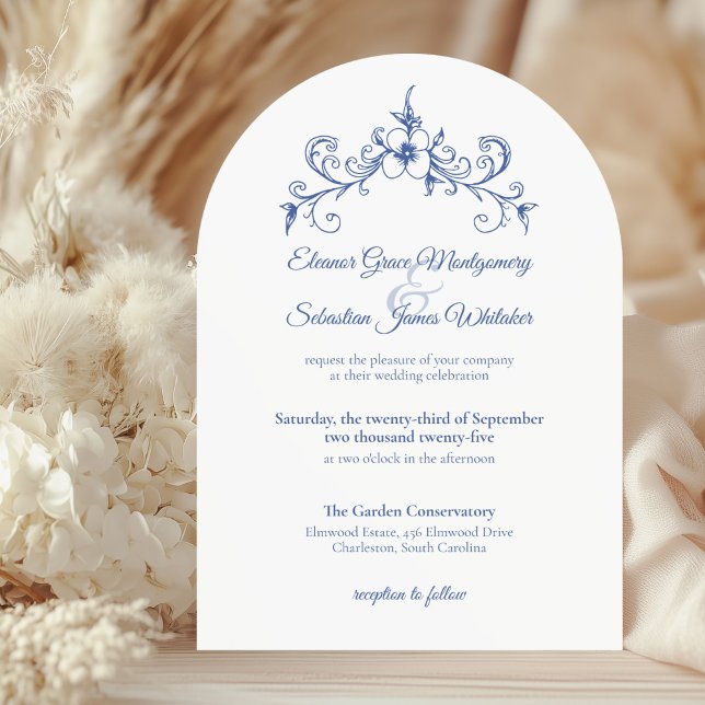 Invitación Elegante Romance de época Dusty Blue Floral Boda (Subido por el creador)