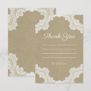 Invitación Elegante Romance Rústico de Encaje Blanco Kraft Gr