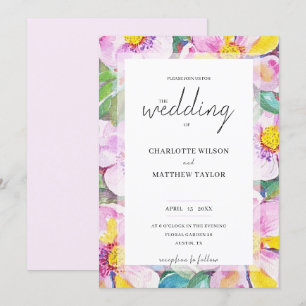 Invitación Elegante Romántica Flores de Peach Watercolor Art