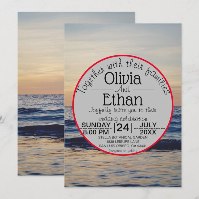 Invitación Elegante Romántica ola de mar Sunset Beach Wedding (Anverso / Reverso)