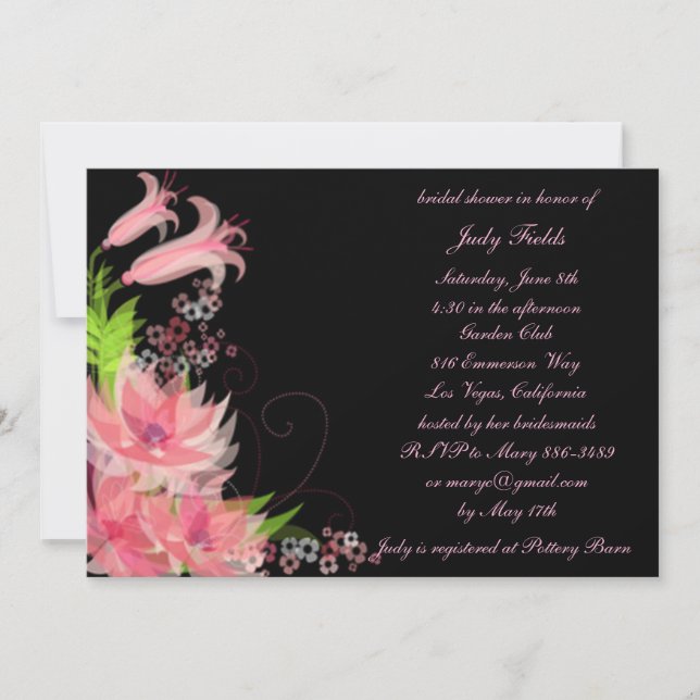 Invitación elegante romántica rosa floral para des (Anverso)