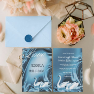 Invitación Elegante Romántico Blue Swan Love Wedding Invite
