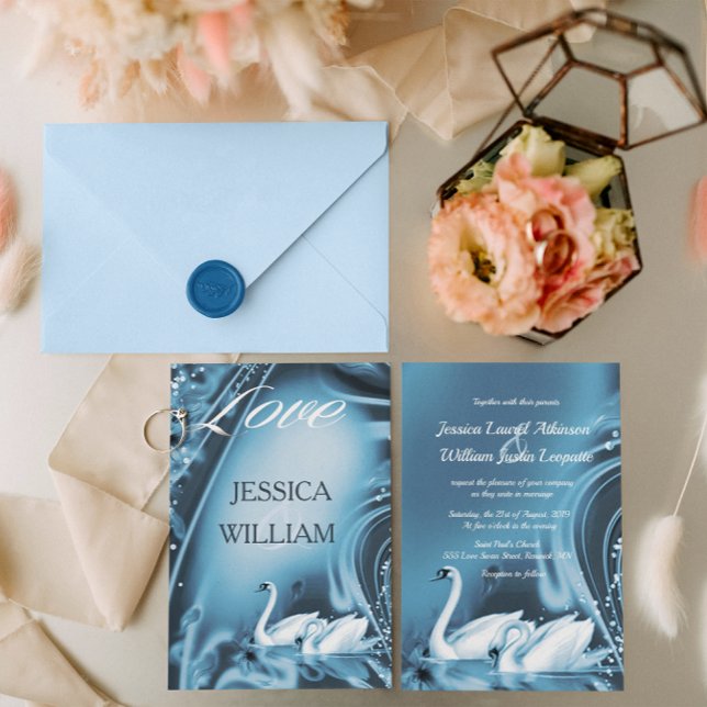 Invitación Elegante Romántico Blue Swan Love Wedding Invite (Subido por el creador)