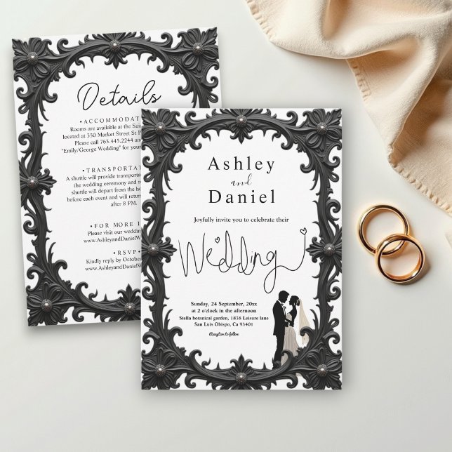Invitación Elegante Romántico Boda Clásico Blanco Y Negro (Subido por el creador)