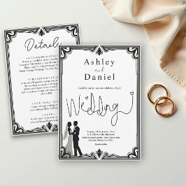 Invitación Elegante Romántico Boda Clásico Blanco Y Negro